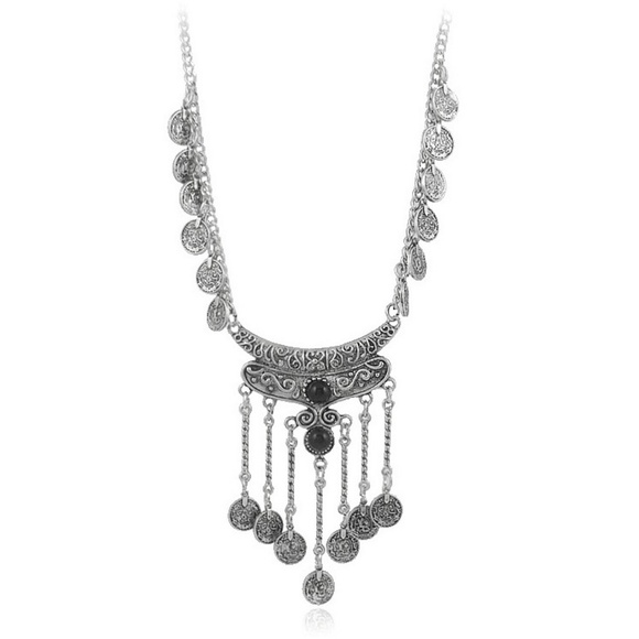 Boho Retro Necklace Faux Coin Tassel - Picture 2 of 5